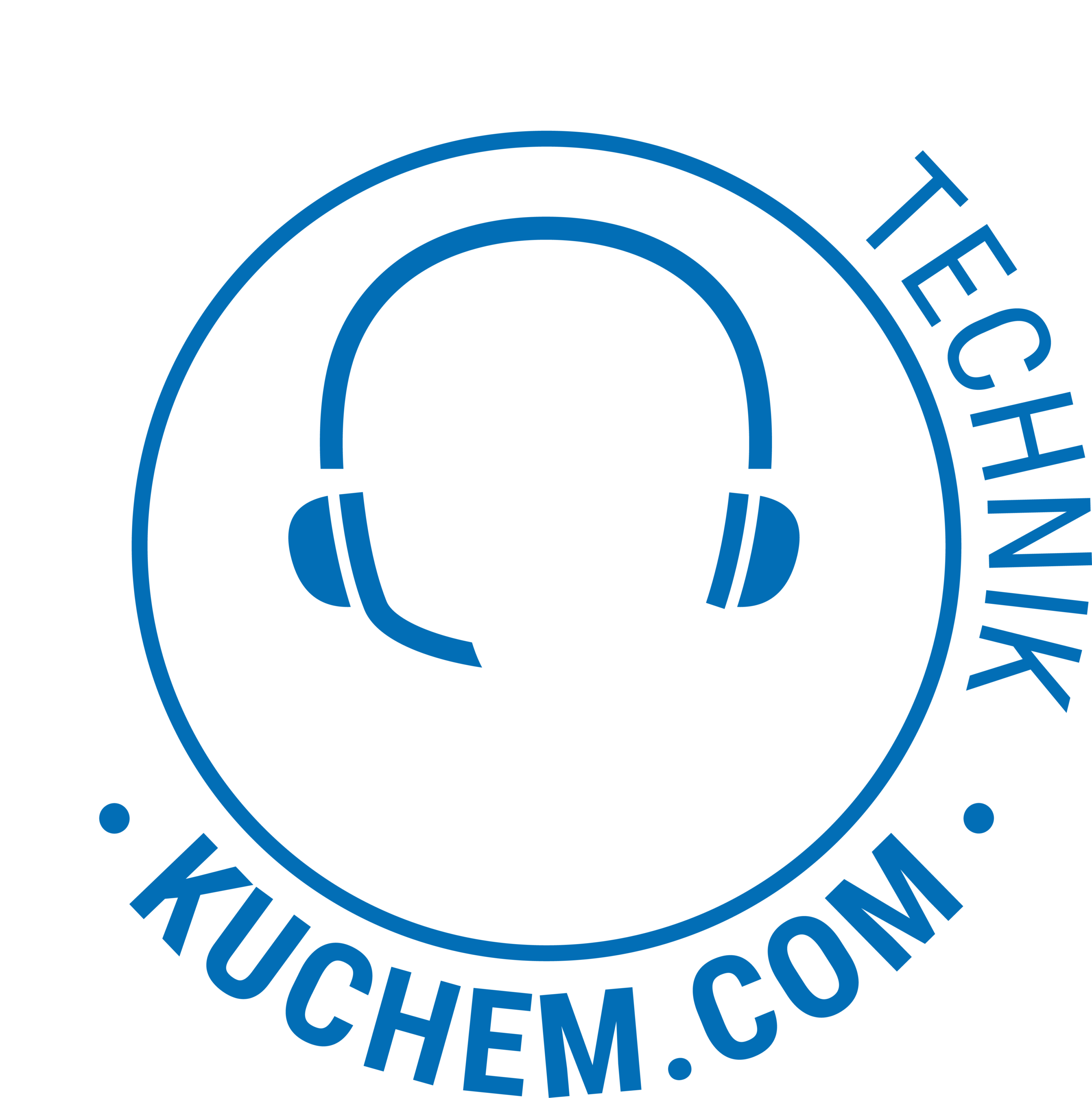 Schwarz-weiße Linienzeichnung eines stilisierten Kopfes mit Headset, umgeben von kreisförmig angeordnetem Text.